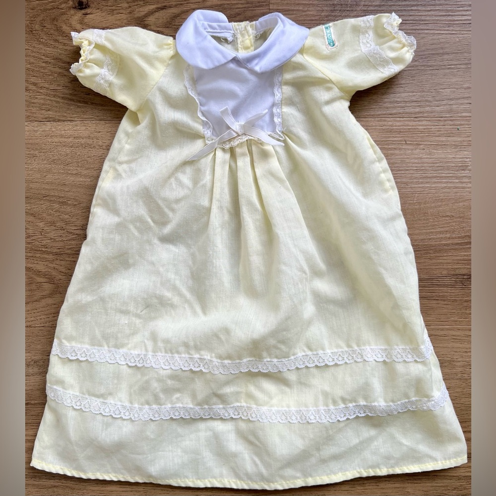 Vintage Cabbage Patch Kids Yellow and White Lace Baby Doll Dress